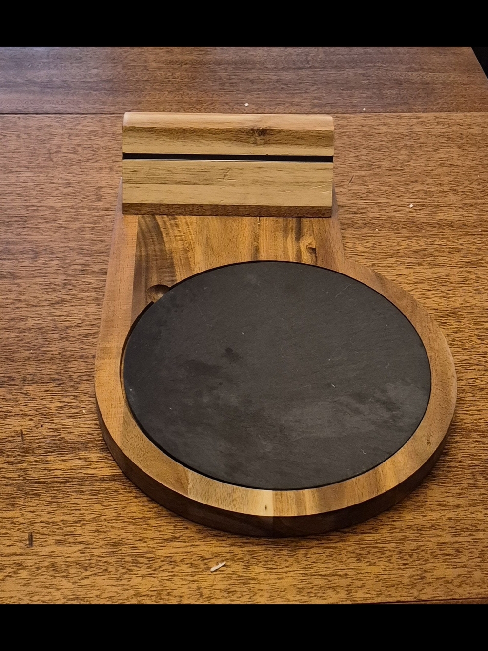 Acacia Wood Cheese Board with Black Slate Removable  Insert & Magnet Knife Hold